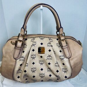 MCM Boston Satchel in Cream Monogram Visetos Coated Canvas
